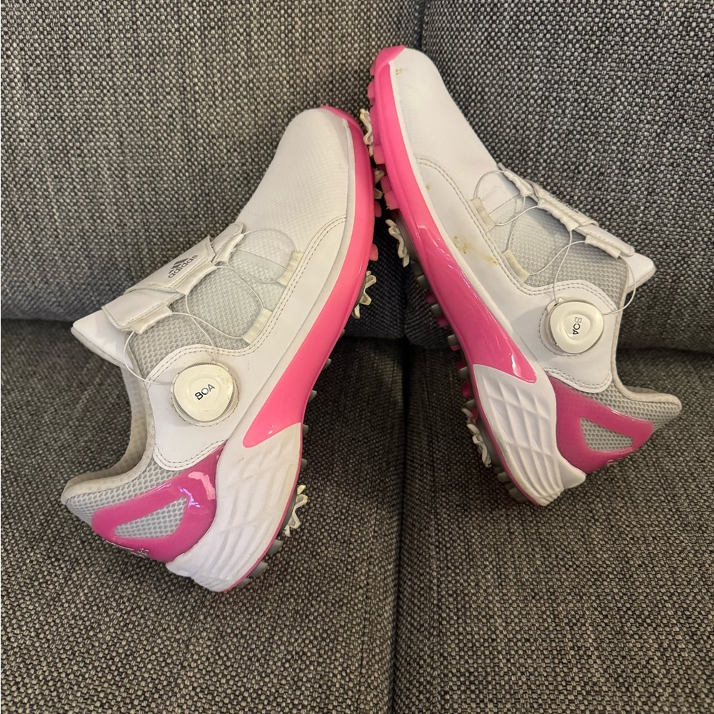 Adidas White and Pink Golf Shoes